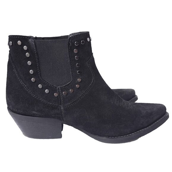 Dingo Black Cowboy Boots Western Goth Leather Studded Minimal Pull On Ankle - Picture 1 of 13